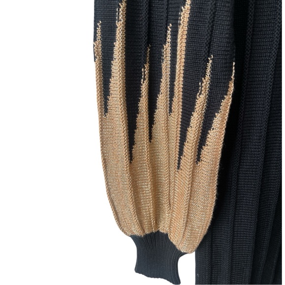 NWT Callahan Melli Black Wide Ribbed Knit Sweater Dress Gold Metallic Sleeves XS - Picture 6 of 12